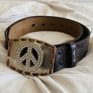 Miss me brand peace symbol brown leather belt